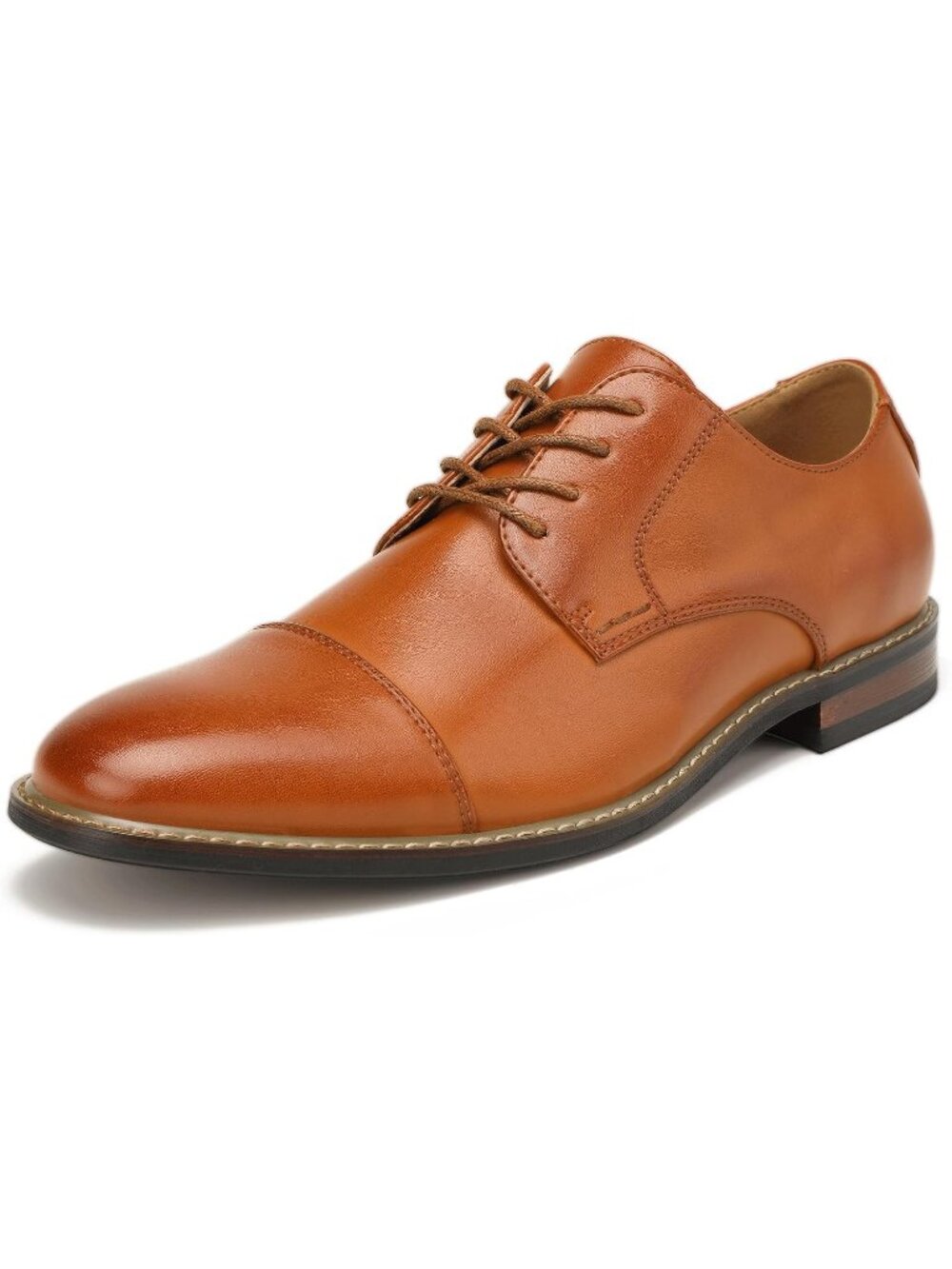 Men's Brown Pu Faux Leather Round Toe Lace Up Oxford Formal Dress Shoes